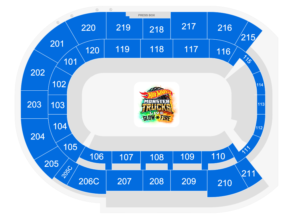 Venue seating chart for Hot Wheels Monster Trucks™ Live Glow-N-Fire for reference only