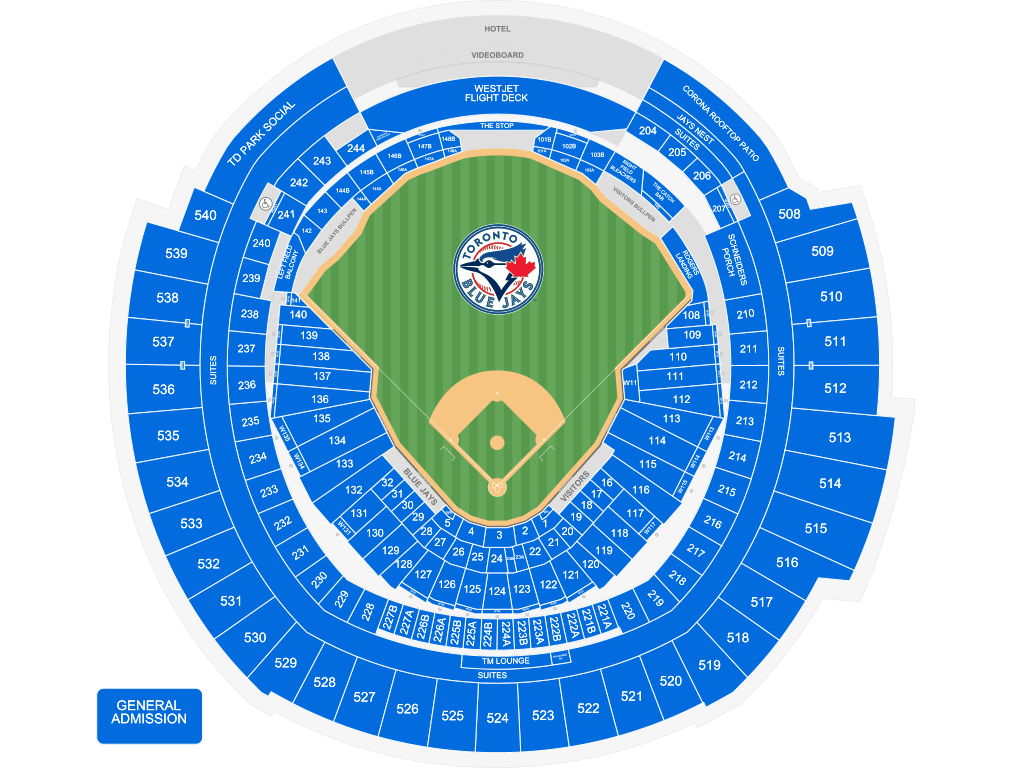 Venue seating chart for Toronto Blue Jays for reference only