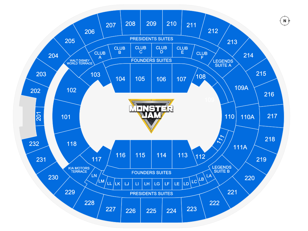 Venue seating chart for Monster Jam for reference only