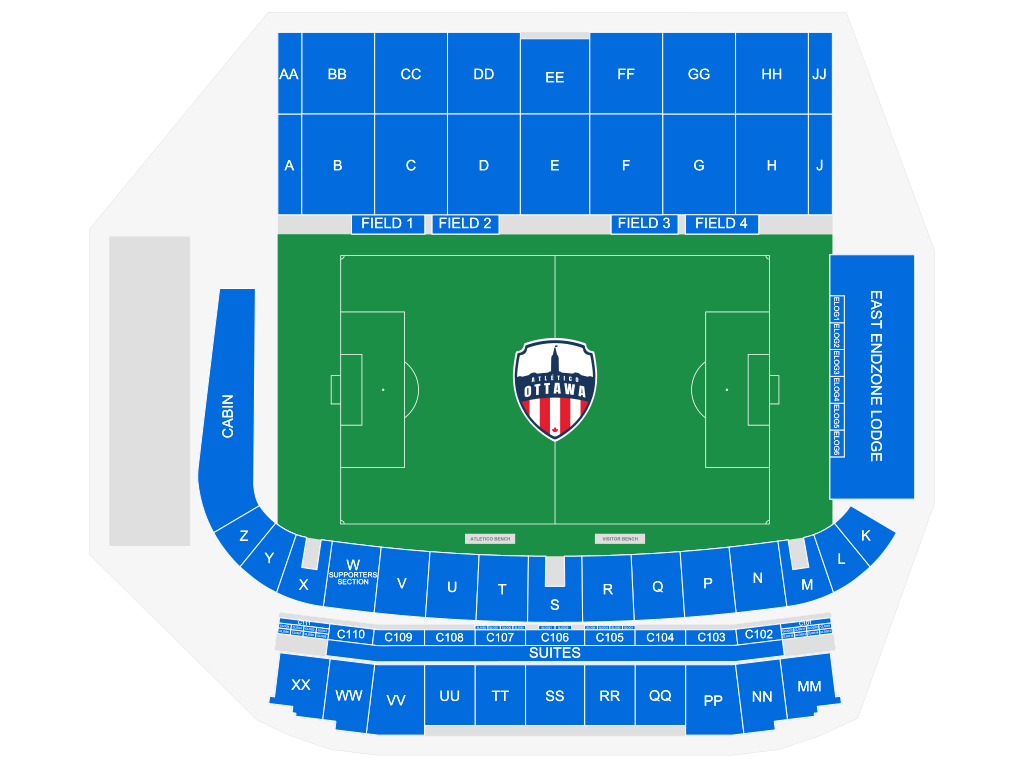 Venue seating chart for Atlético Ottawa for reference only